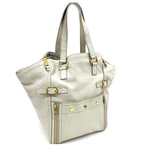 YSL Downtown Medium Gray Leather Tote COA